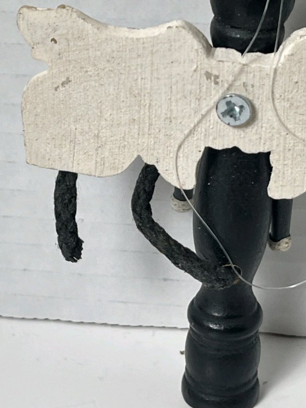 Primitive Black Cat Angel Ornament Jointed Wood Folk Art Christmas Decor - Picture 8 of 10